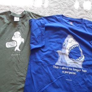 2 Funny t shirts,Shark & Porpoise, novelty tee